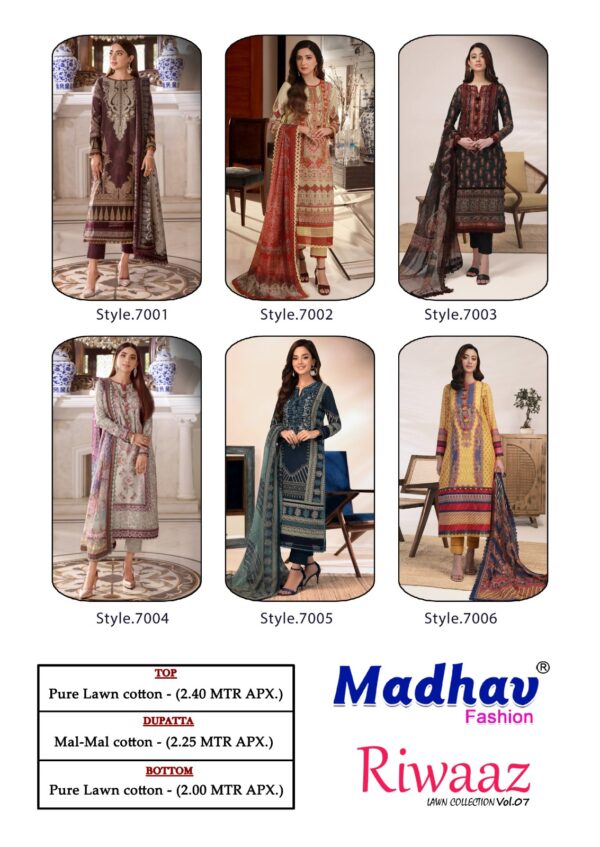 MADHAV FASHION RIWAAZ VOL 7 LAWN COTTON SUITS CATALOGUE ONLINE