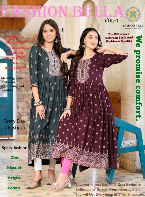 PASSION TREE FASHION BELLA VOL 1 DESIGNER NYRA CUT KURTI GOWNS CATALOGUE