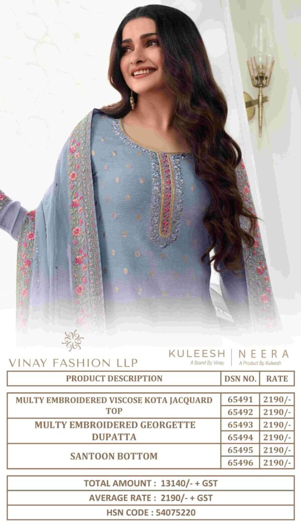 VINAY FASHION 65491 TO 65496 KASEESH NEERA SUITS WHOLESALE