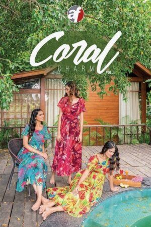 ANJU FABRICS CORAL CHARM VOL 3 DESIGNER PRINTED KURTIS WHOLESALE