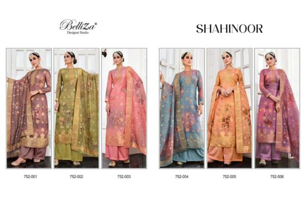 BELLIZA 752 SHAHINOOR ORGANZA JACQUARD DIGITAL PRINT SUITS CATALOGUE