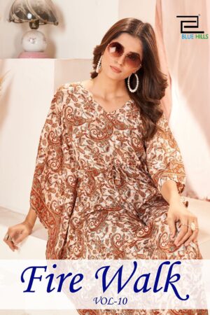 BLUE HILLS FIRE WALK VOL 10 HEAVY FRENCH CRAPE READYMADE KAFTAN ONLINE