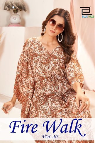 BLUE HILLS FIRE WALK VOL 10 HEAVY FRENCH CRAPE READYMADE KAFTAN ONLINE