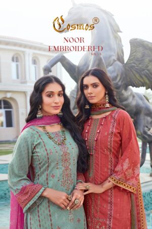 COSMOS FASHION NOOR EMBROIDERED VOl -3 LAWN PAKISTANI SUITS WHOLESALE