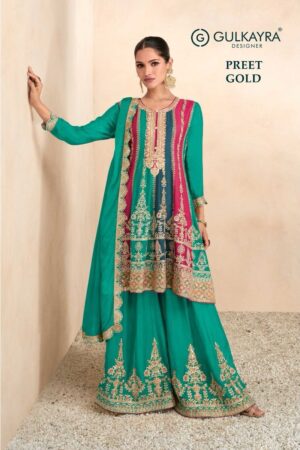 GULKAYRA DESIGNER PREET PLATINUM REAL CHINON PLAZZO SUITS WHOLESALE