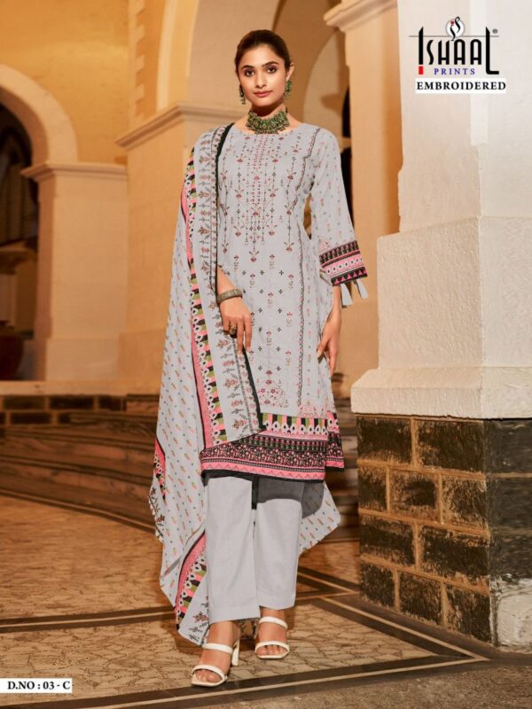 ISHAAL PRINTS EMBROIDERED LAWN 03 ABCD SUITS CATALOGUE