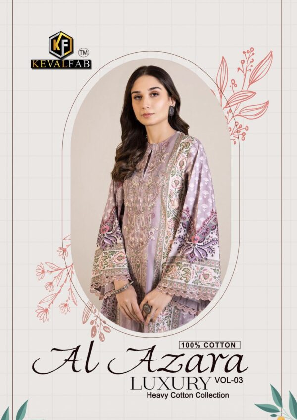 KEVAL FAB AL AZARA VOL 3 HEAVY. 60+60 COTTON PRINT PAKISTANI SUITS WHOLESALE