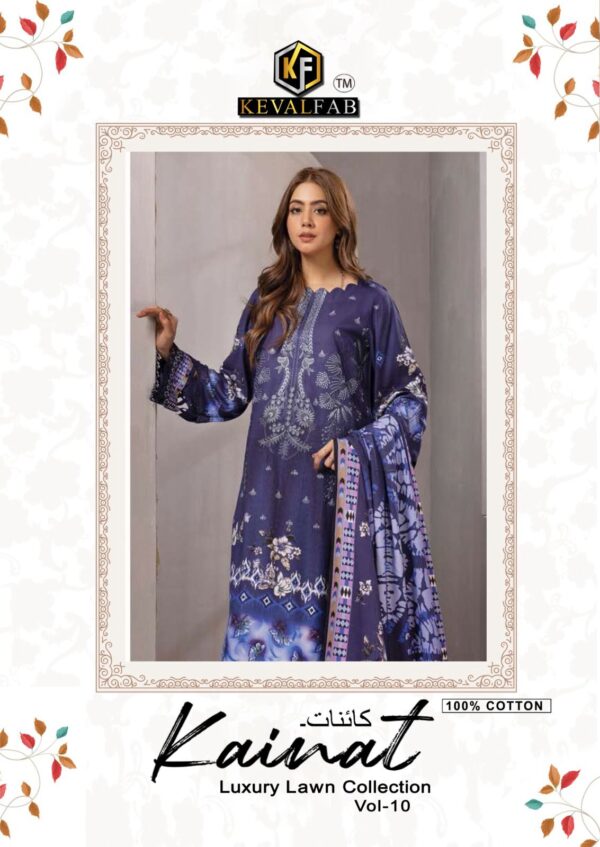 KEVAL FAB KAINAT VOL-10 PAKISTANI LAWN COTTON SUITS WHOLESALE