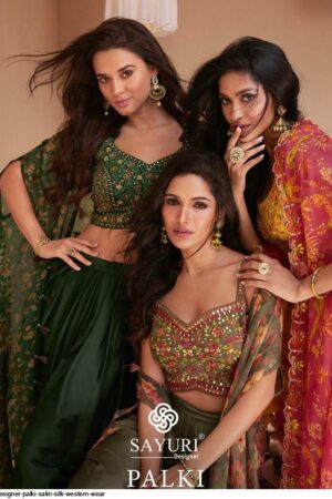 SAYURI DESIGNER PALKI PURE SATIN SILK SHRUG SET CATALOGUE