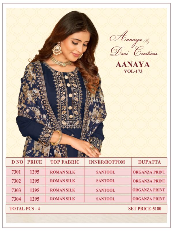 TWISHA VOL 173 AANAYA 7300 SERIES ROMAN SILK SALWAR SUITS WHOLESALE