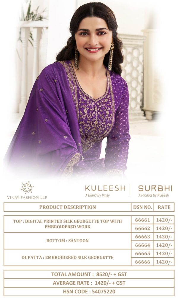 VINAY FASHION KULEESH SURBHI SILK GEORGETTE SALWAR SUITS CATALOGUE