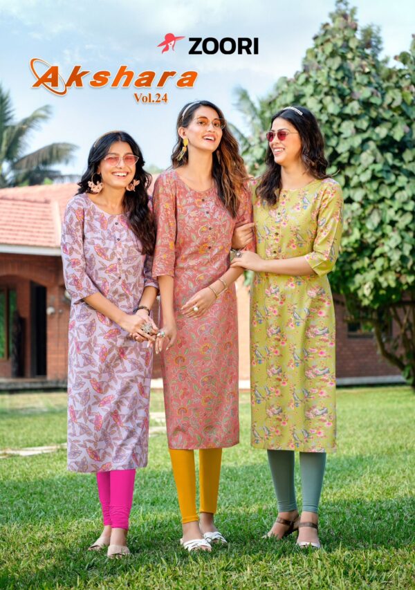 ZOORI AKSHARA VOL 24 RAYON PRINT READYMADE KURTI CATALOGUE