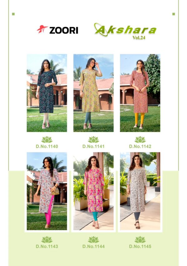 ZOORI AKSHARA VOL 24 RAYON PRINT READYMADE KURTI CATALOGUE