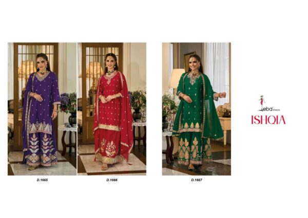 EBA LIFESTYLE ISHQIA 1665 TO 1667 HEAVY CHINON EMBROIDERED SALWAR SUITS ONLINE