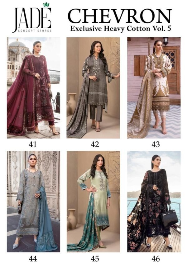 JADE CHEVRON EXCLUSIVE HEAVY COTTON VOL.5 PAKISTANI SUITS AT BEST PRICE