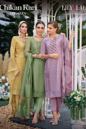 LILY & LALI CHIKANKARI ORGANZA READYMADE SALWAR SUITS ONLINE SUPPLIER
