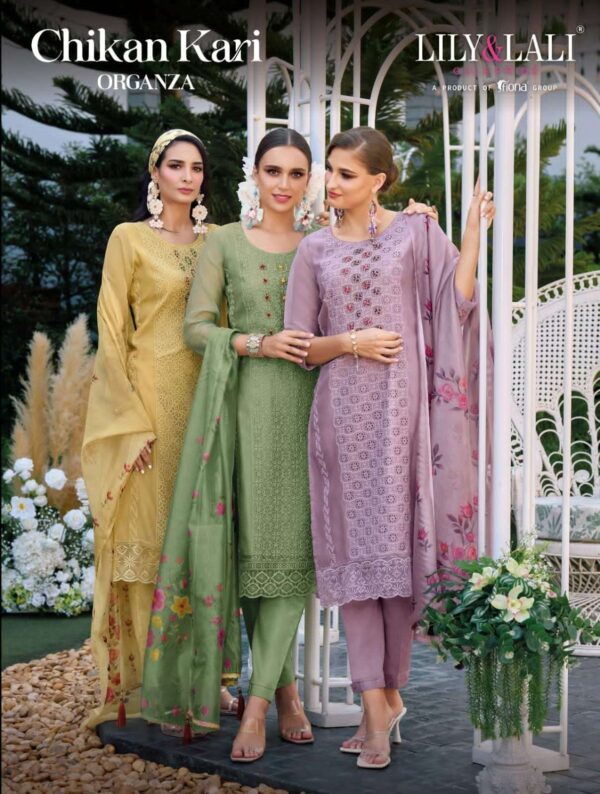 LILY & LALI CHIKANKARI ORGANZA READYMADE SALWAR SUITS ONLINE SUPPLIER