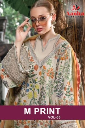 AASHA DESIGNER M PRINT VOL 3 COTTON EMBROIDERY SALWAR SUIT WHOLESALE