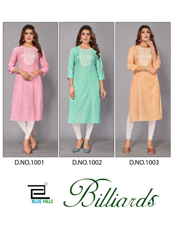 BLUE HILLS BILLIARDS 1001 TO 1003 CLASSIC RAYON KURTI WHOLESALE