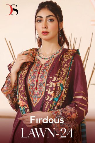 DEEPSY SUITS FIRDOUS LAWN-24 COTTON PRINTED UNSTITCHED SUITS BEST PRICE
