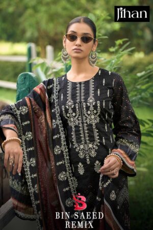 JIHAN PRESET BIN SAEED LAWN REMIX PURE LAWN PRINTED PAKISTANI SUITS WHOLESALE