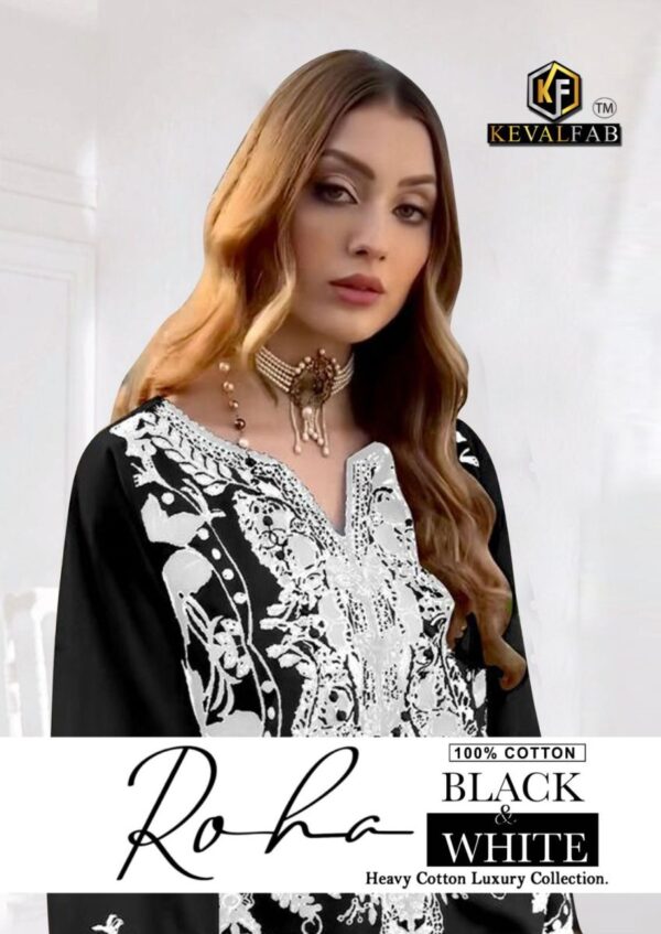 KEVAL FAB ROHA BLACK & WHITE KARACHI COLLECTION WHOLESALE SUITS SURAT