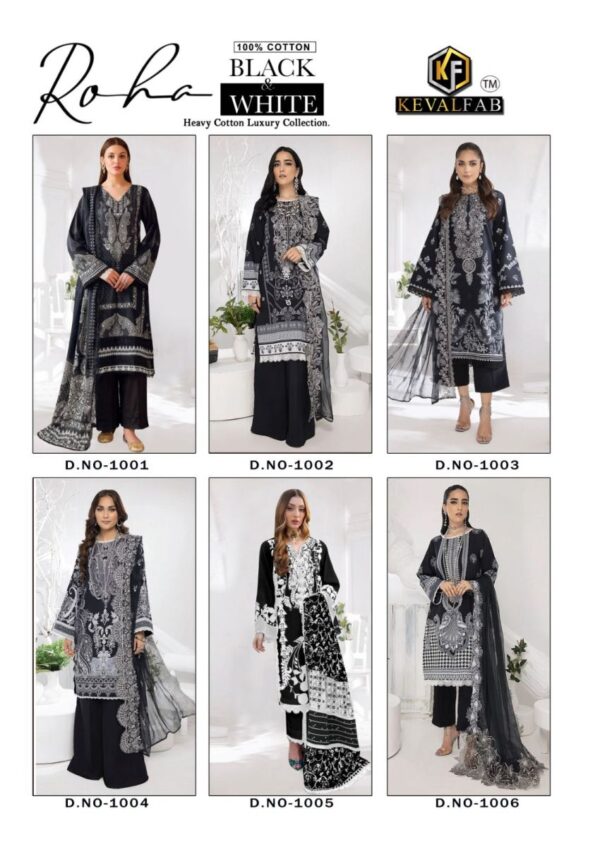 KEVAL FAB ROHA BLACK & WHITE KARACHI COLLECTION WHOLESALE SUITS SURAT