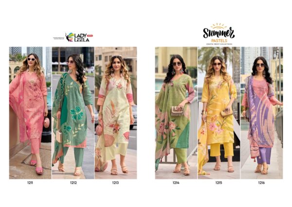 LADY LEELA SUMMER PASTELS READYMADE EMBROIDERY WHOLESALE SUITS SURAT