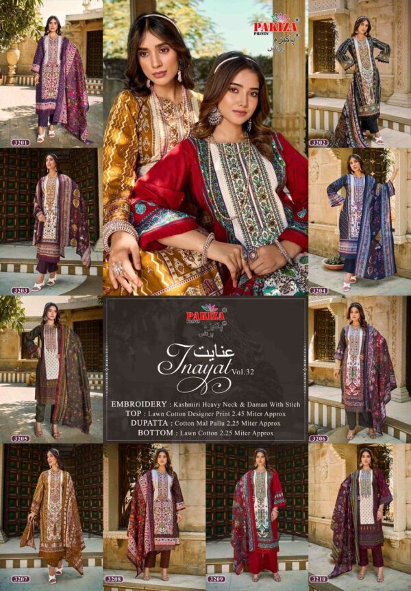 PAKIZA PRINTS INAYAT VOL-32 PAKISTANI LAWN COTTON SUITS WHOLESALE