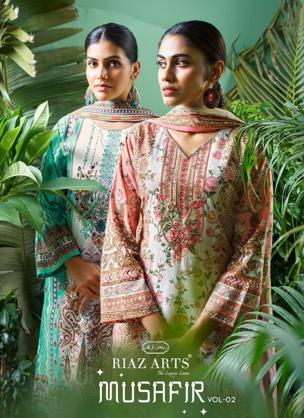 RIAZ ARTS MUSAFIR VOL 2 LAWN PRINTED UNSTITCHED SUITS BEST PRICE