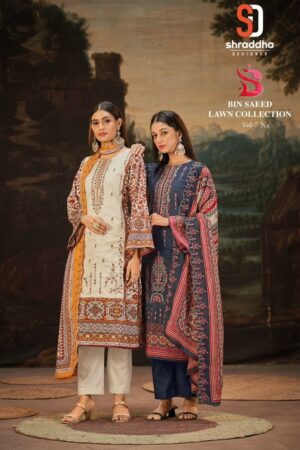 SHARADDHA DESIGNER BIN SAEED VOL-7 NX LAWN PAKISTANI SUITS WHOLESALE