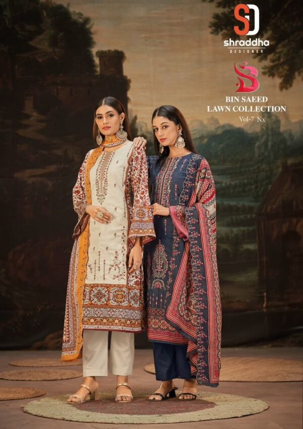 SHARADDHA DESIGNER BIN SAEED VOL-7 NX LAWN PAKISTANI SUITS WHOLESALE