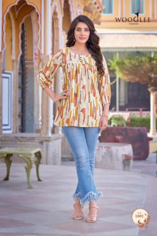 WOOGLEE YAMI RAYON PRINT SHORT READYMADE KURTI ONLINE SHOPPING