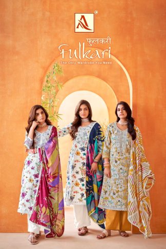 ALOK SUIT FULKARI 1523 PURE CAMBRIC FLOWER PRINT CATALOGUE SUITS DESING