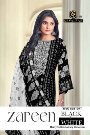 KEVAL FAB ZAREEN BLACK & WHITE DRESS MATERIAL ONLINE WHOLESALE