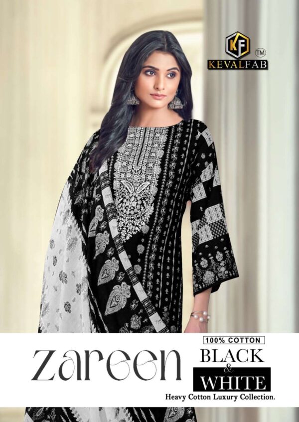 KEVAL FAB ZAREEN BLACK & WHITE DRESS MATERIAL ONLINE WHOLESALE