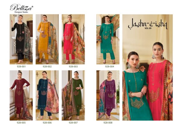 BELLIZA JASHN-E-ISHQ VOL 9 928 DESIGNER EMBROIDERY WORK SALWAR SUITS SUPPLIER (12)