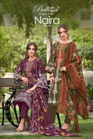 BELLIZA NAIRA VOL 58 933 COTTON EMBROIDERY PAKISTANI DRESS MATERIAL DEALER
