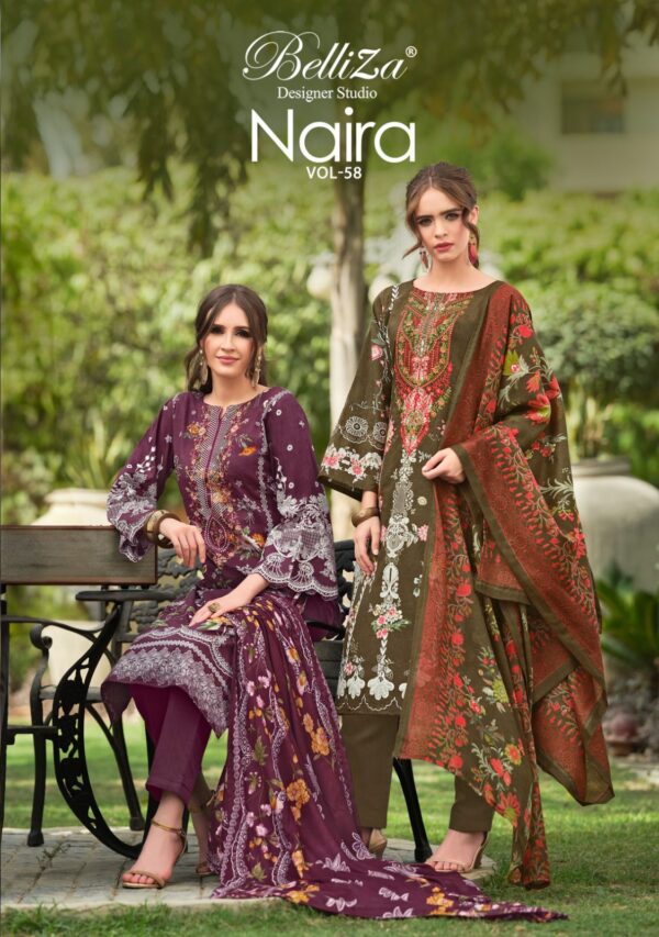 BELLIZA NAIRA VOL 58 933 COTTON EMBROIDERY PAKISTANI DRESS MATERIAL DEALER