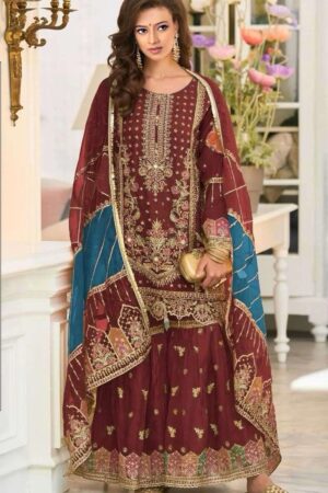 HUSNARA 14042 B ORGANZA PAKISTANI SUITS ONLINE
