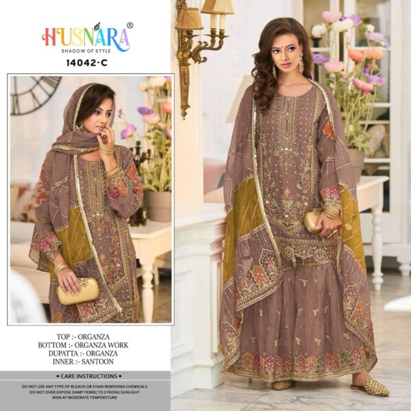 HUSNARA 14042 C ORGANZA WHOLESALE OF PAKISTANI SUITS