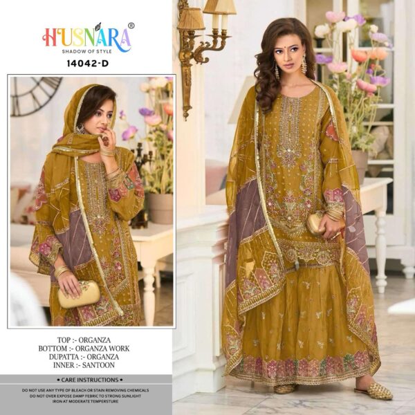 HUSNARA 14042 D ORGANZA PAKISTANI SUITS IN SINGLE PIECE