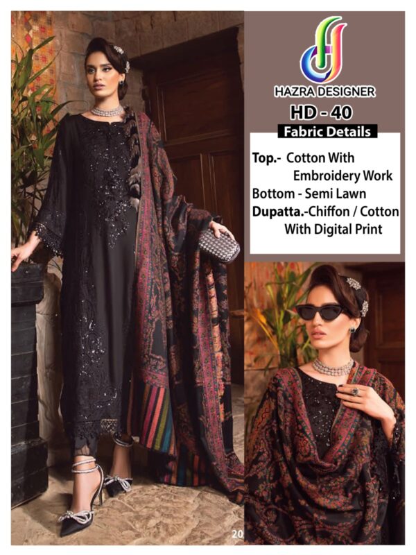 HAZRA DESIGNER HD 40 COTTON PAKISTANI SUITS IN SINGLE PIECE