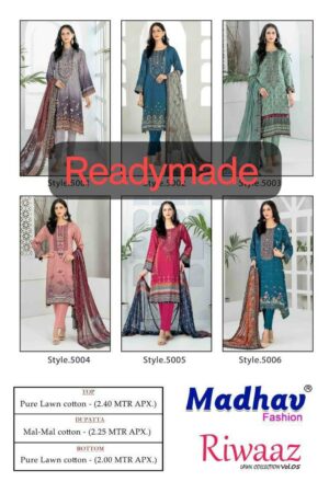 MADHAV FASHION RIWAAZ VOL 5 PURE LAWN READYMADE KURTI WHOLESALE