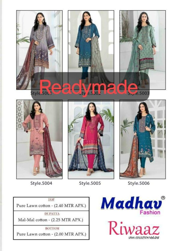 MADHAV FASHION RIWAAZ VOL 5 PURE LAWN READYMADE KURTI WHOLESALE