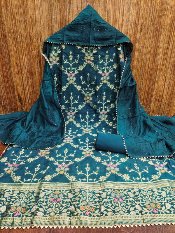 THE LIBAS CHANDERI MEENAKARI ZAKARD DRESS MATERIAL WITH PRICE