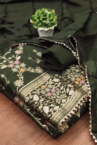 THE LIBAS CHANDERI MEENAKARI ZAKARD DRESS MATERIAL WITH PRICE
