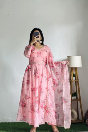 THE LIBAS COLLECTION NEW PINKY V NACK ORGENZA ANARKALI SUIT SET