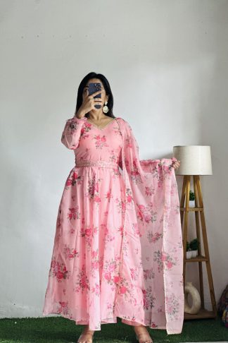THE LIBAS COLLECTION NEW PINKY V NACK ORGENZA ANARKALI SUIT SET