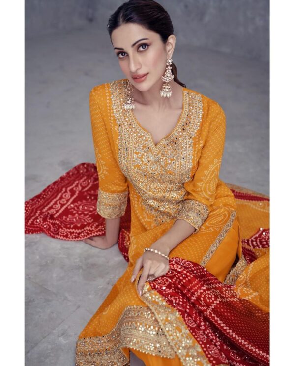 THE LIBAS ZF 386 ORANGE DIGITAL PRINTED BANDHANI SALWAR SUITS AT BEST PRICE